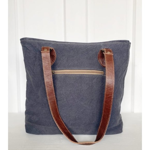 Myra Bag Patterned Upcycled Rug Canvas and Leather Tote Bag - Picture 9 of 9